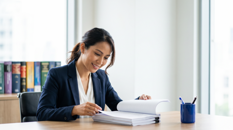 Filipino paralegal providing legal support